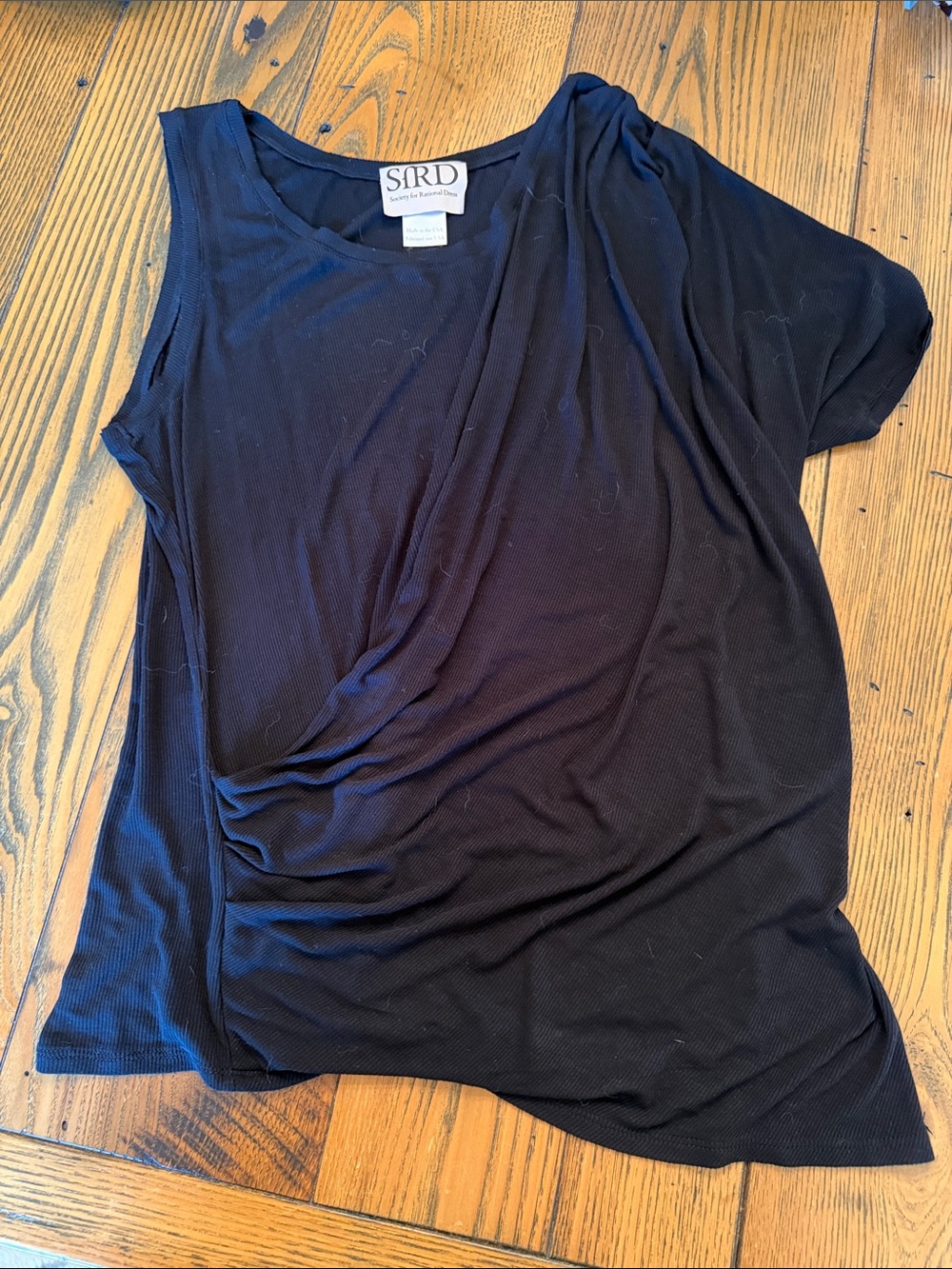 Black Draped Asymmetrical Women's Top, Size L